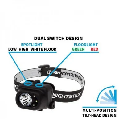 Nightstick Multi Function LED Headlamp, White Spotlight, White/Red/Green Floodlight, Black