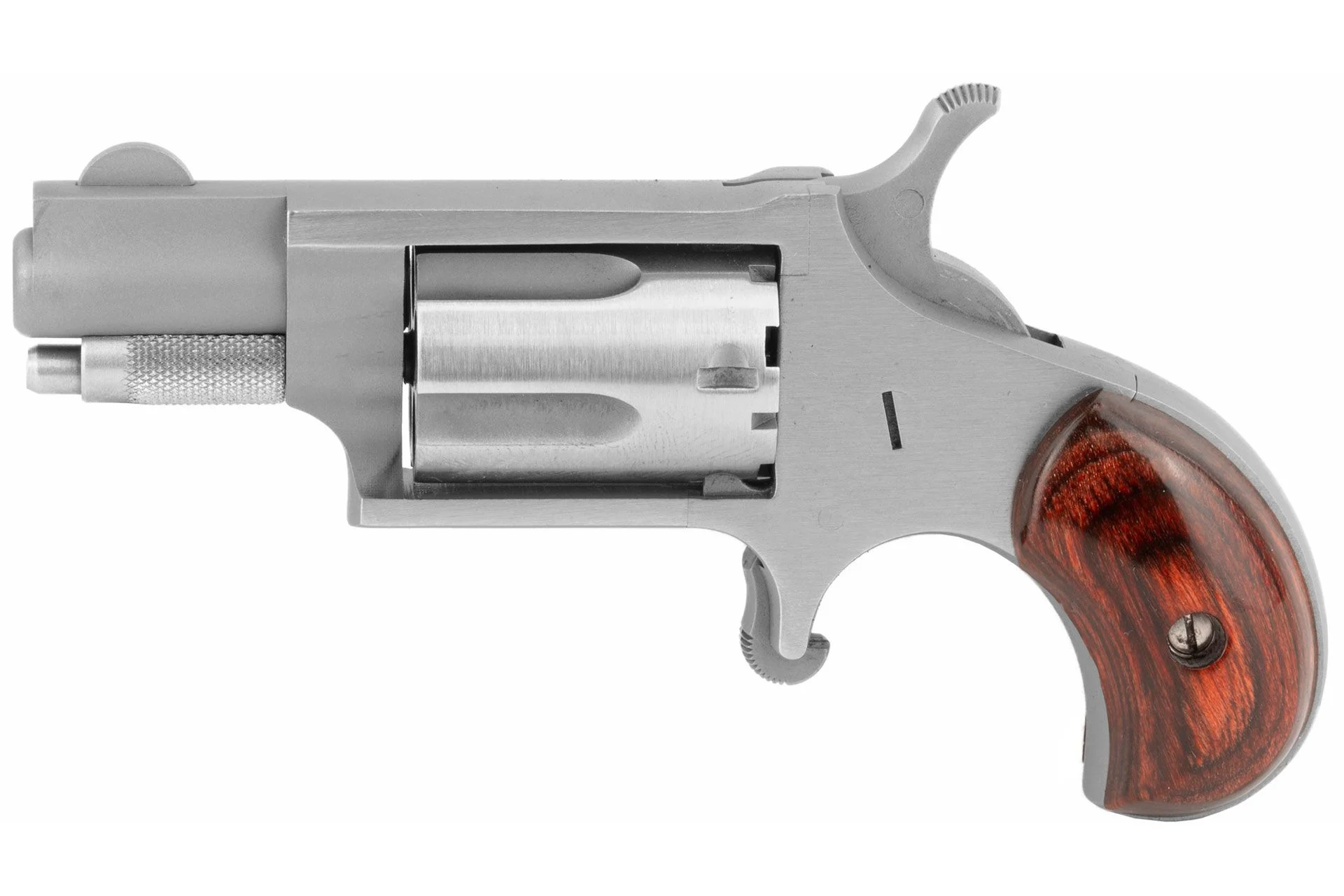 North American Arms Mini Revolver Single Action 22LR 1.125" Barrel Stainless Steel Silver Wood Grips Fixed Sights 5 Rds - NAA-22LR