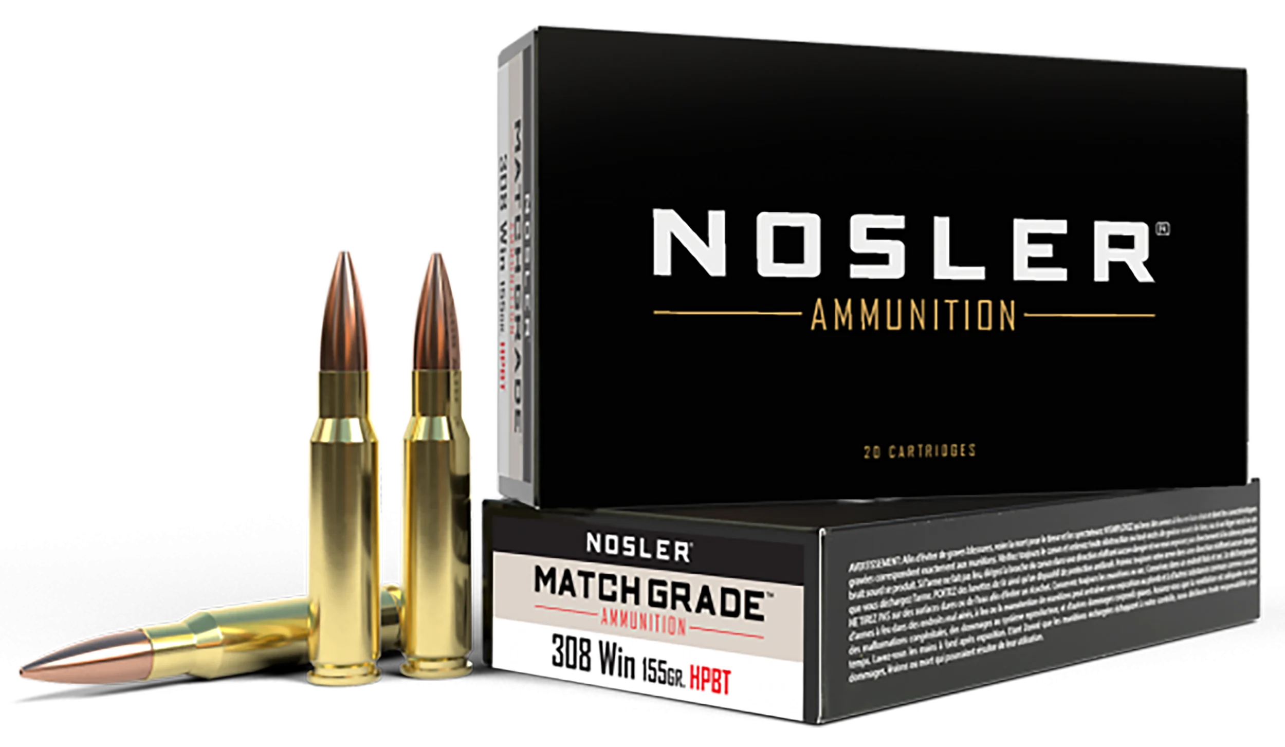 Nosler Match Grade Rifle Ammunition 60052, 308 Winchester, Custom Competition, 155 GR, 20 Rd/bx