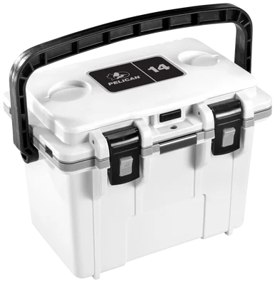 Pelican 14QT Elite Cooler, White/Grey, 14 Quart Capacity, Durable Construction