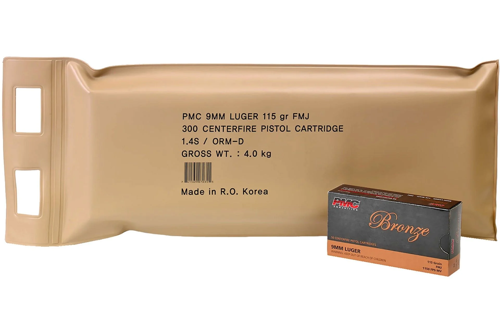 PMC Bronze 9MM 115 Grain Full Metal Jacket 300 Round Bulk Pack Handgun Ammo - 300 Rounds - PMC9A-BP