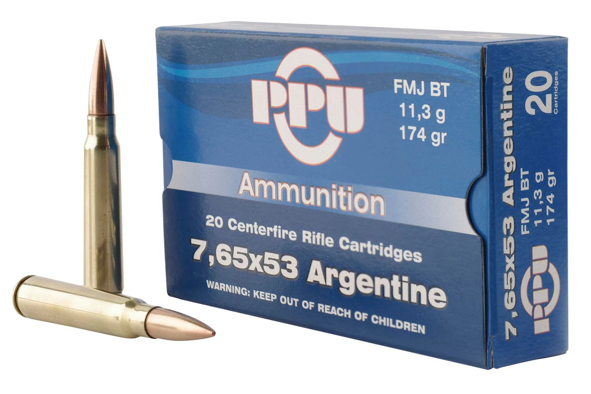 PPU PP7AF Metric Rifle 7.65x53mm Argentine 174 gr Full Metal Jacket Boat Tail Rifle Ammo - 20 Rounds - PP7AF