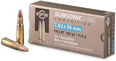 PPU Subsonic, 7.62x39mm, FMJBT, 182gr, 20 Rounds