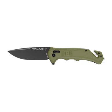 Real Avid RAV-4, Folding Knife, Green, 7.75" Overall Length, Axis Lock, Black Oxide Finish