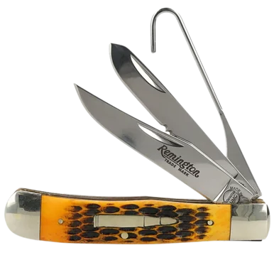 Remington Accessories R15696 Bullet Waterfowler, Clip Point/Gut Hook/Spey, Burnt Dark Amber Jigged Bone Handle