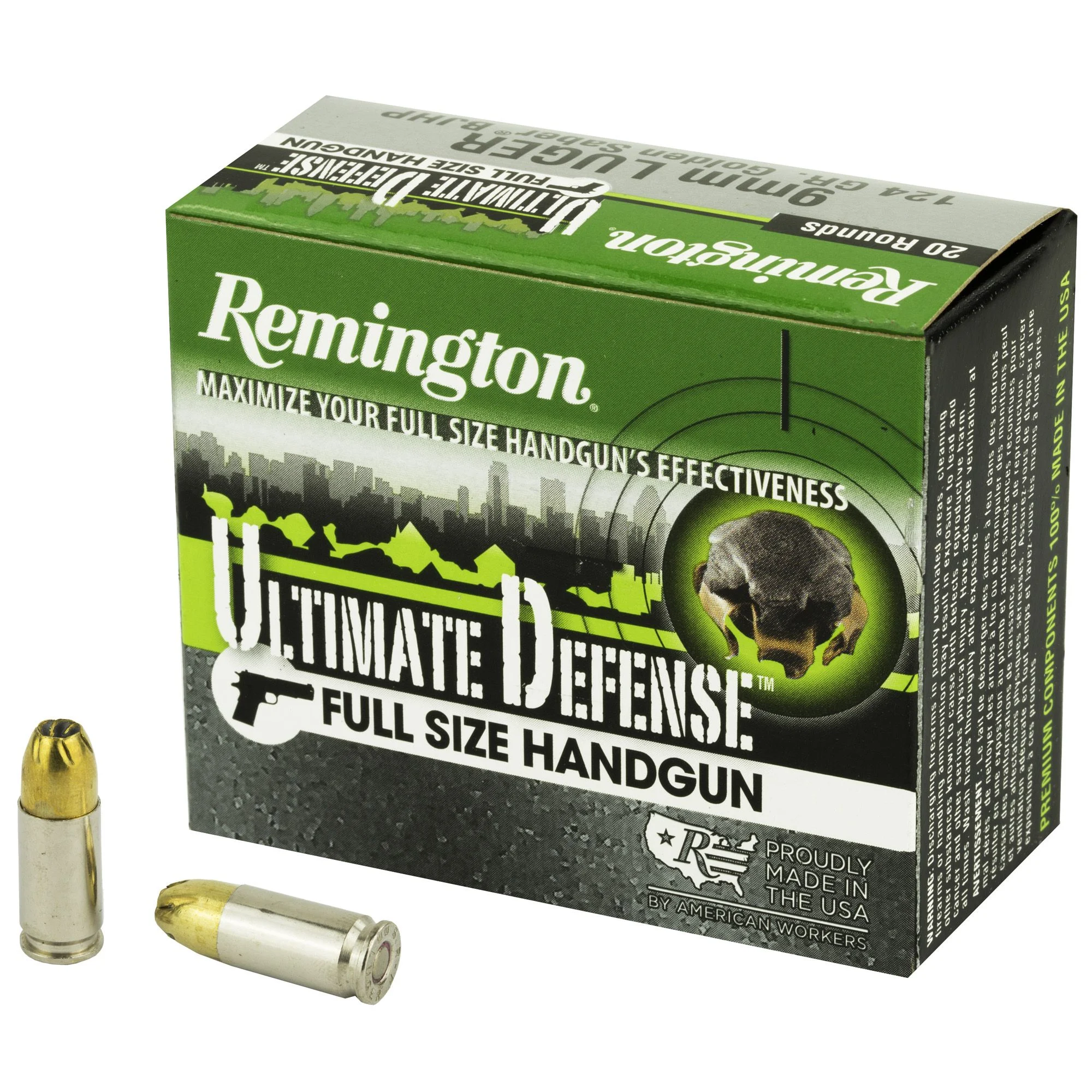 Remington Ultimate Defense 9MM 124 Grain Brass Jacketed Hollow Point Handgun Ammo - 20 Rounds - REM28935