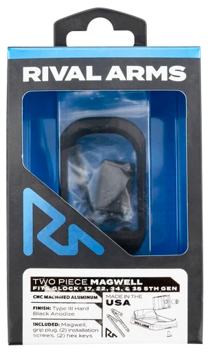 Rival Arms Two Piece Magwell, Compatible w/Gen5 Glock 17/22/34/35, Black Anodized Aluminum