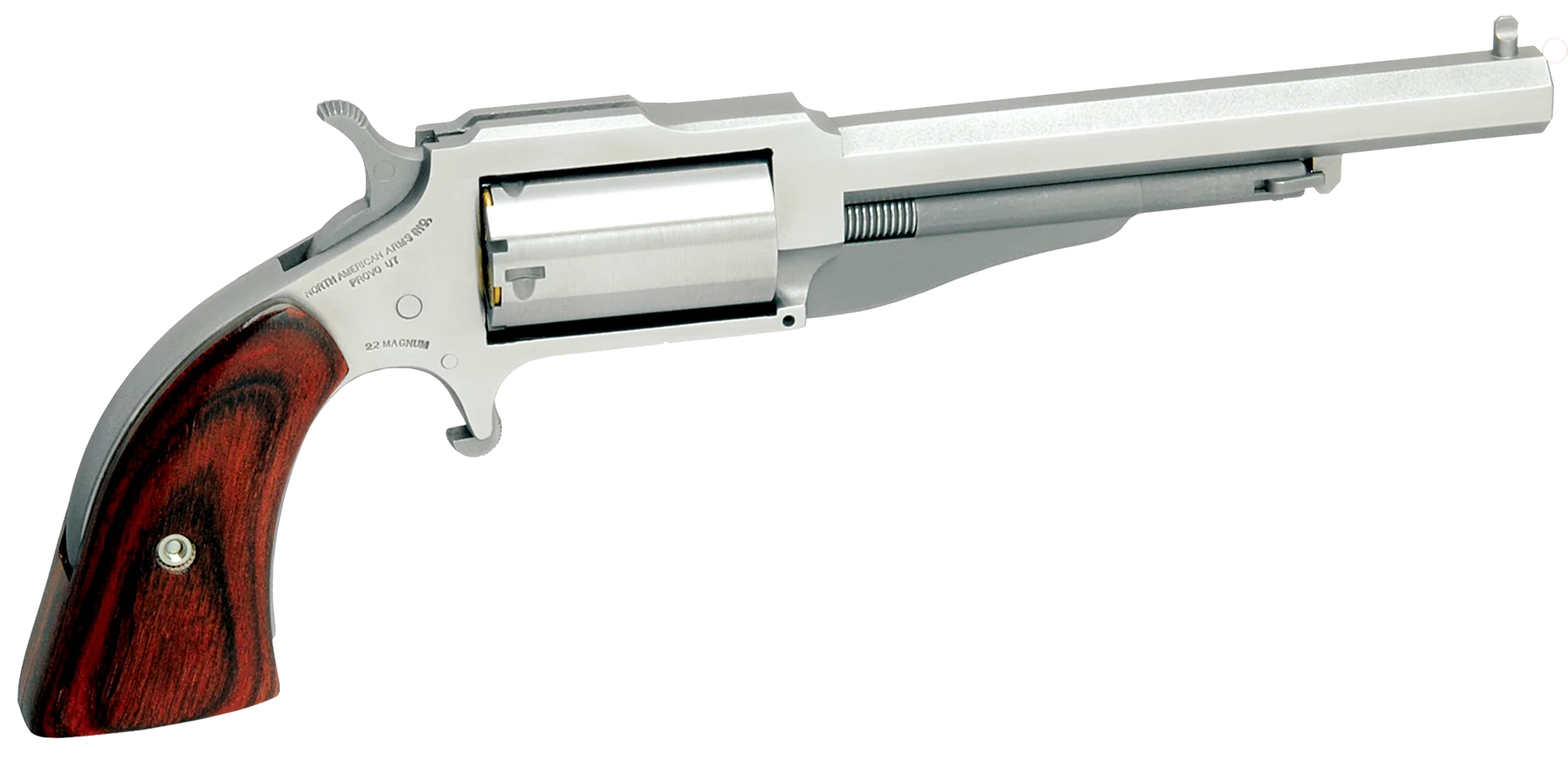 North American Earl 1860 Style Single Action Only Revolver 18604, 22 Winchester Magnum, 4 in, Wood Grip, Stainless Finish, Bead Front Sight, 5 Rd