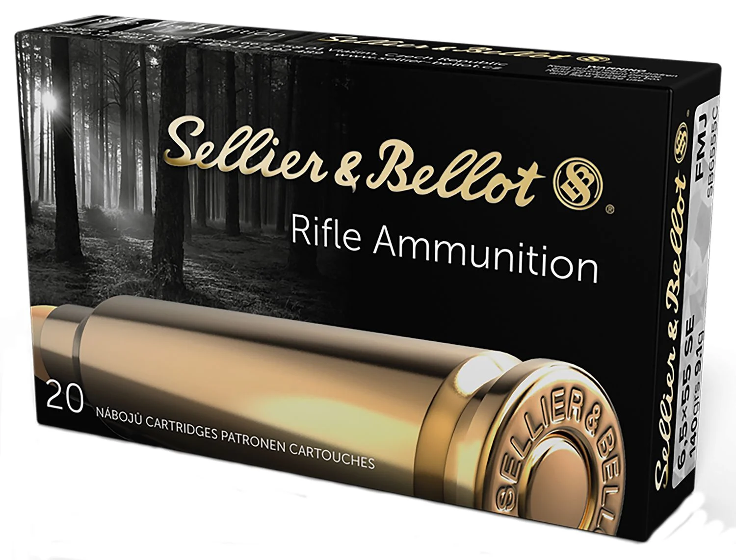 Sellier & Bellot SB6555C Rifle 6.5x55 Swedish 140 gr Full Metal Jacket (FMJ) Rifle Ammo - 20 Rounds - SB6555C