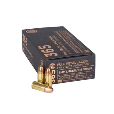 SIG SAUER 365 Elite Performance 9mm 115Gr FMJ 50Rd/Box Handgun Ammo (E9MMB1-365-50-A)