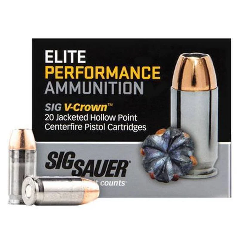 Sig Sauer E10MM120 Elite V-Crown 10mm Auto 180 gr Jacketed Hollow Point (JHP) Handgun Ammo - 20 Rounds - E10MM1-20