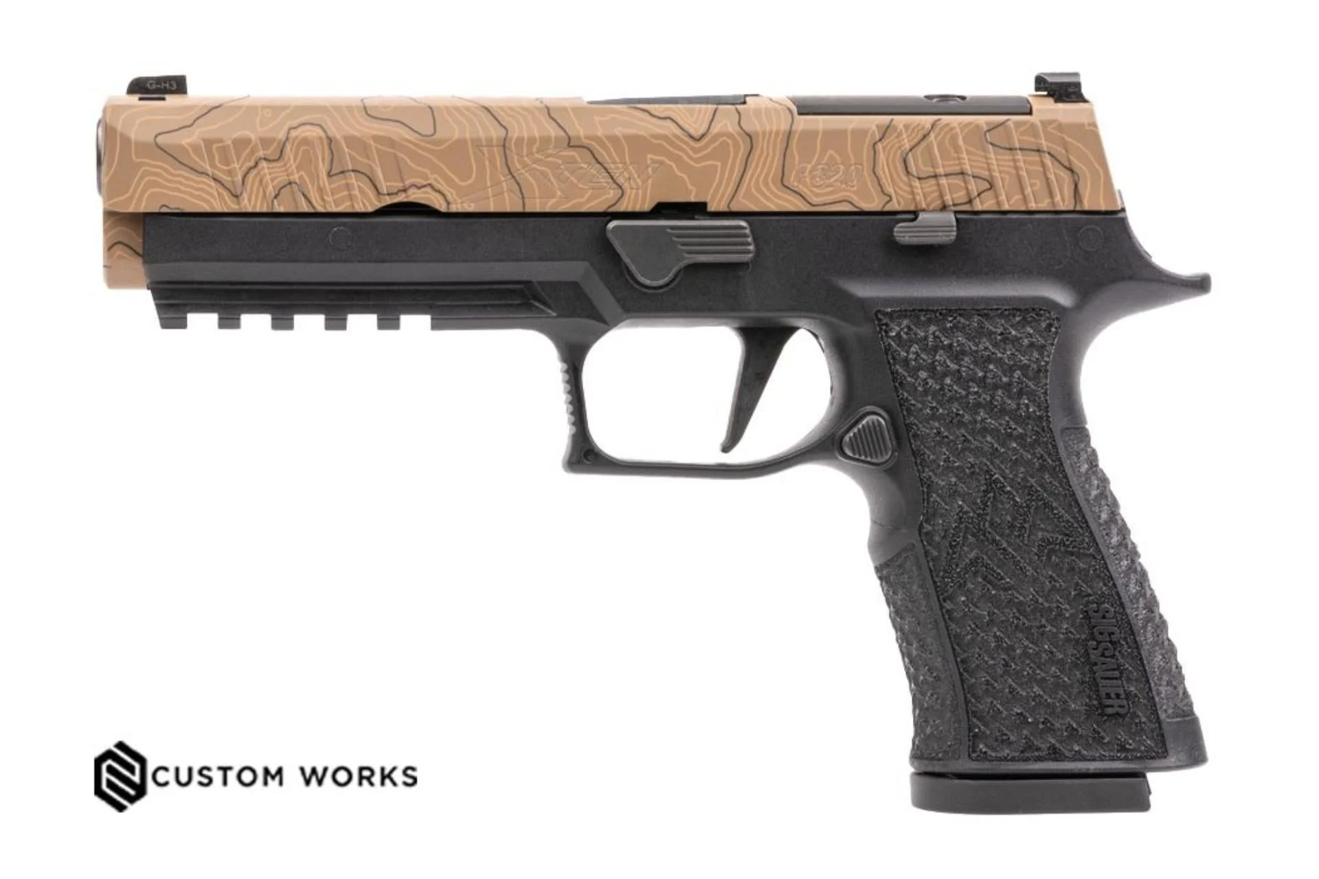 Sig Sauer P320 XTEN Endure 10mm Black Frame FDE Cerakote Finish Slide w/Topographic Laser Etched Pattern Optic Ready - 5" Barrel, 15+1 Rounds - 320X5-10-CXR3-CW-R2