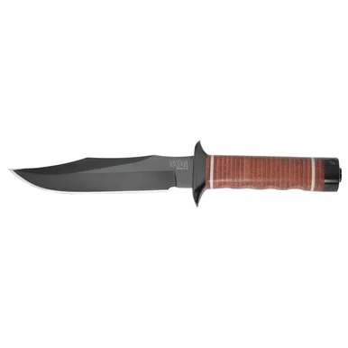 SOG Bowie 2.0 Knife, Hardcased Black TiNi Finish, Leather Handle
