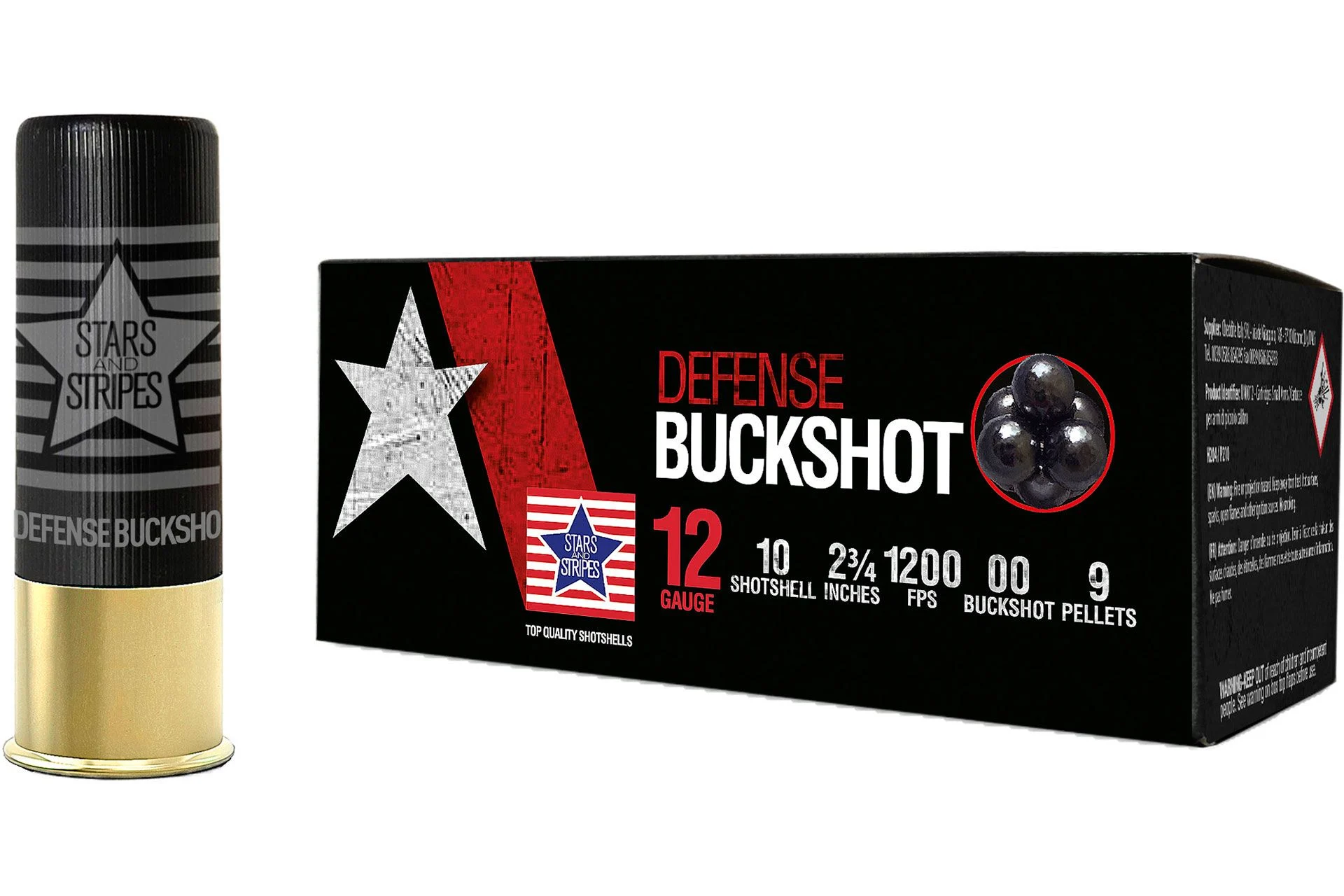 Stars and Stripes Defense Ammunition 12 Gauge 2.75 Buckshot 9 Pellets Shotgun Ammo - 10 Rounds - PPUCBUCK9