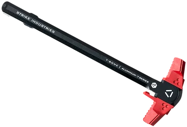 Strike Industries T-Bone Charging Handle, Red Polymer Handles, Aluminum Shaft, Anodized