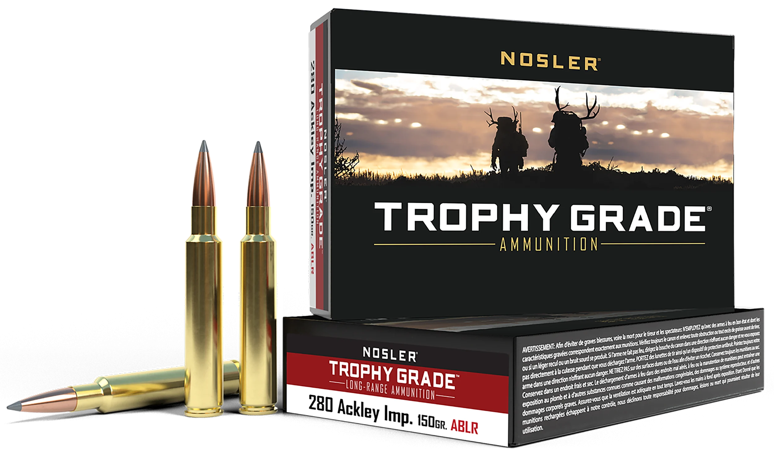 Nosler Long Range Rifle Ammunition 60116, 280 Remington Ackley Improved, AccuBond, 150 GR, 2930 fps, 20 Rd/Bx