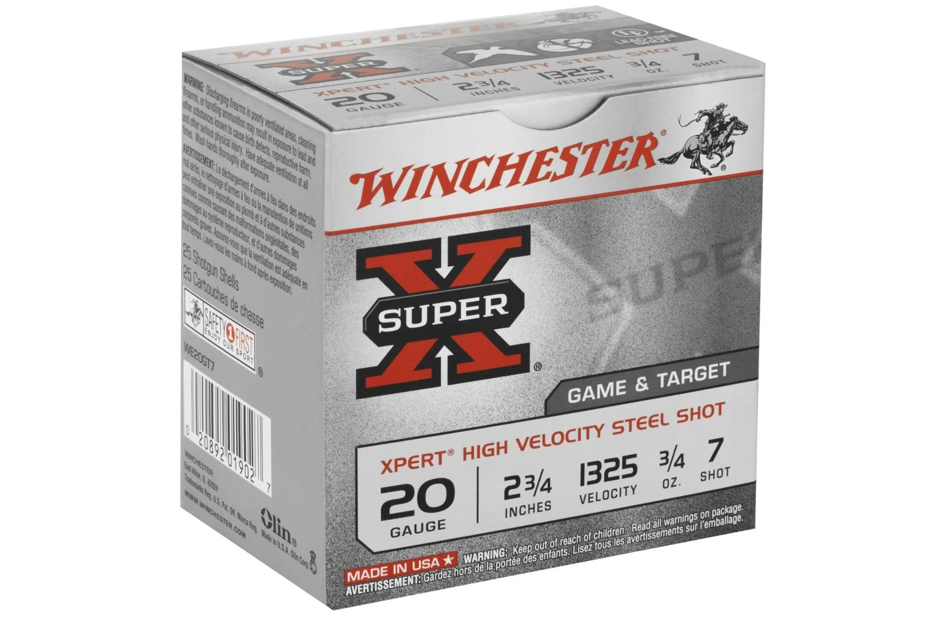 Winchester 20 Gauge Super-X Steel Lead Free WE20GT7 2-3/4" #7 Shot Shotgun Ammunition Shotgun Ammo - 250 rounds case - WE20GT7