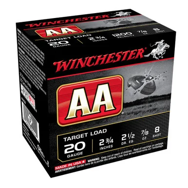 WINCHESTER AA 20Ga 7/8oz 2.75in #8 Lead Shot 25rd Box Shotshells (AA208)