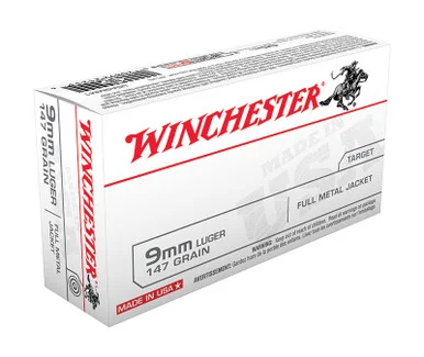 Winchester Ammo, 9MM, 147 Grain, Full Metal Jacket, 50 Round Box