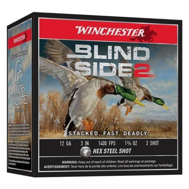 WINCHESTER AMMO Blind Side 2 12Ga 3in #3 Hex Steel 1-3/8oz 25rd/Box Shotshells (XBS1233)