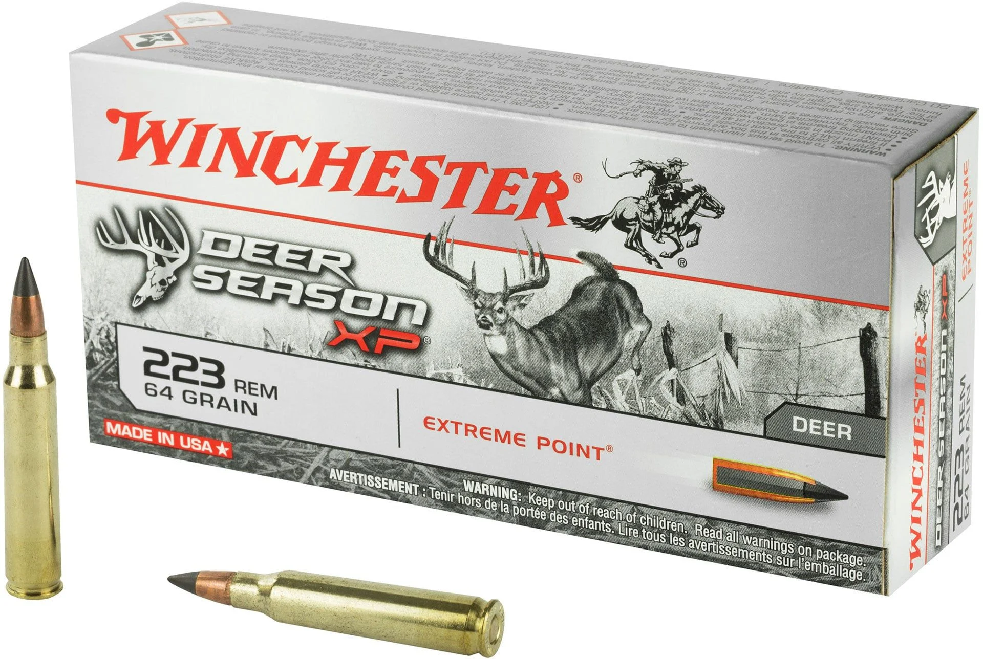 Winchester Ammo X223DS Deer Season XP 223 Rem 64 gr Extreme Point Polymer Tip Rifle Ammo - 20 Rounds - WNX223DS