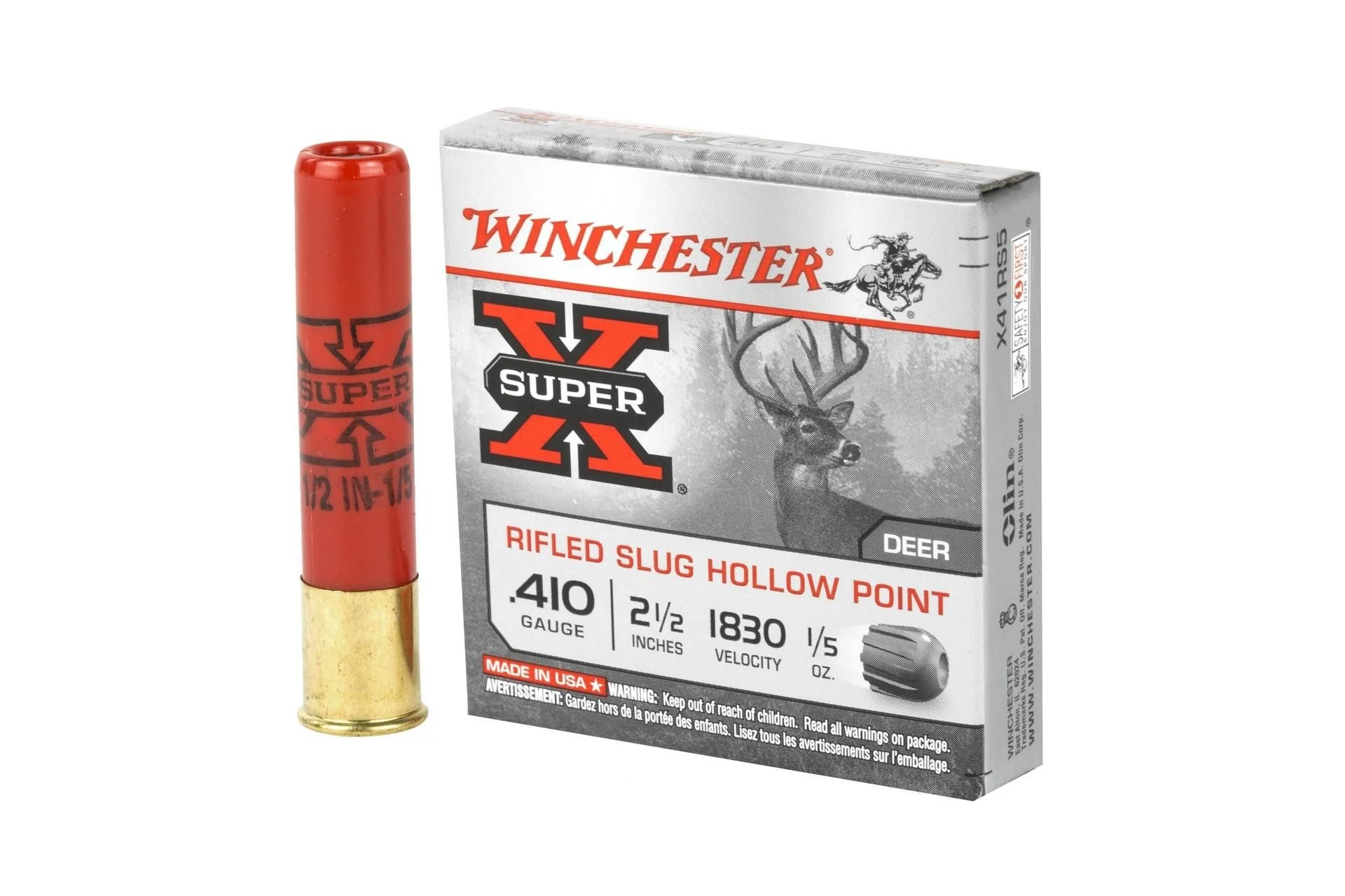 Winchester Ammo X41RS5 Super X 410 Gauge 2.50" 1/5 oz Rifled Slug Shot Shotgun Ammo - 5 Rounds - X41RS5