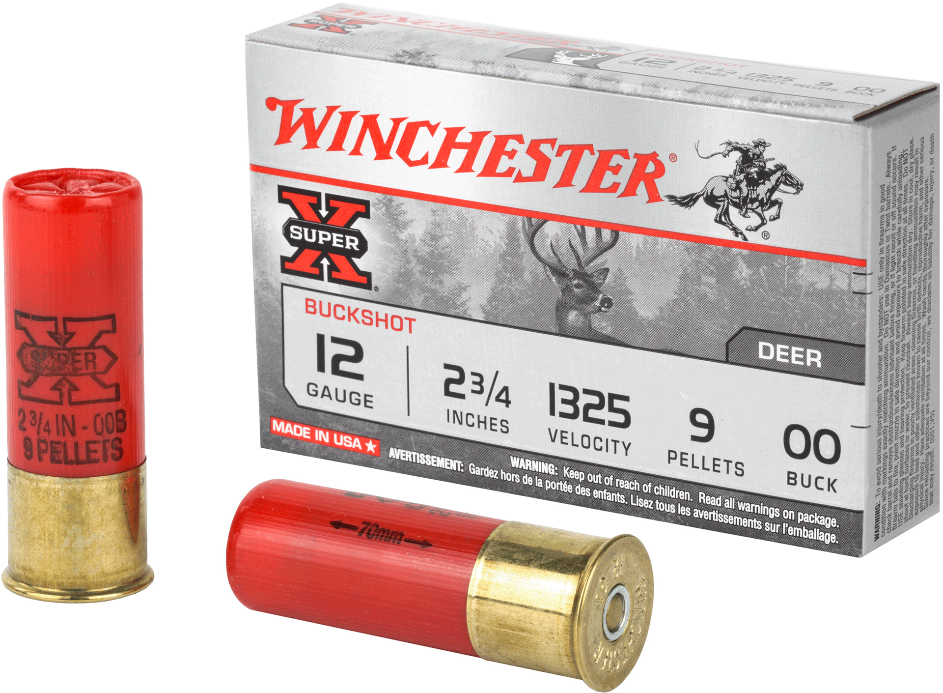 Winchester Ammunition Super-X 12 Gauge 2.75 00 Buck 9 Pellet Shotgun Ammo - 5 Rounds - XB1200B