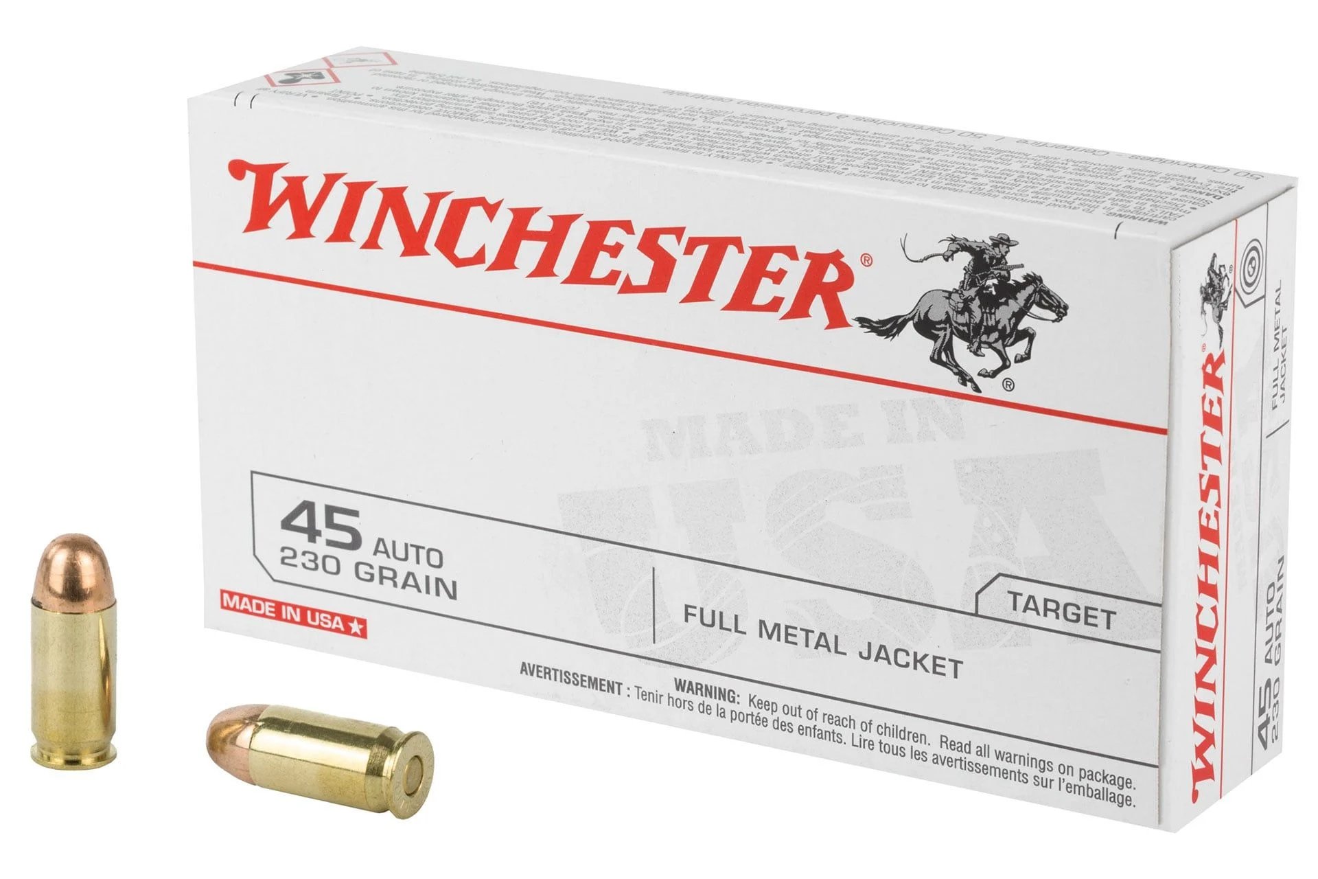 Winchester Ammunition USA 45ACP 230 Grain Full Metal Jacket Handgun Ammo - 50 Rounds - WNQ4170BX