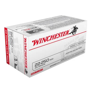 WINCHESTER USA .22-250 Rem 45Gr JHP 40rd Box Rifle Ammo (USA222502)
