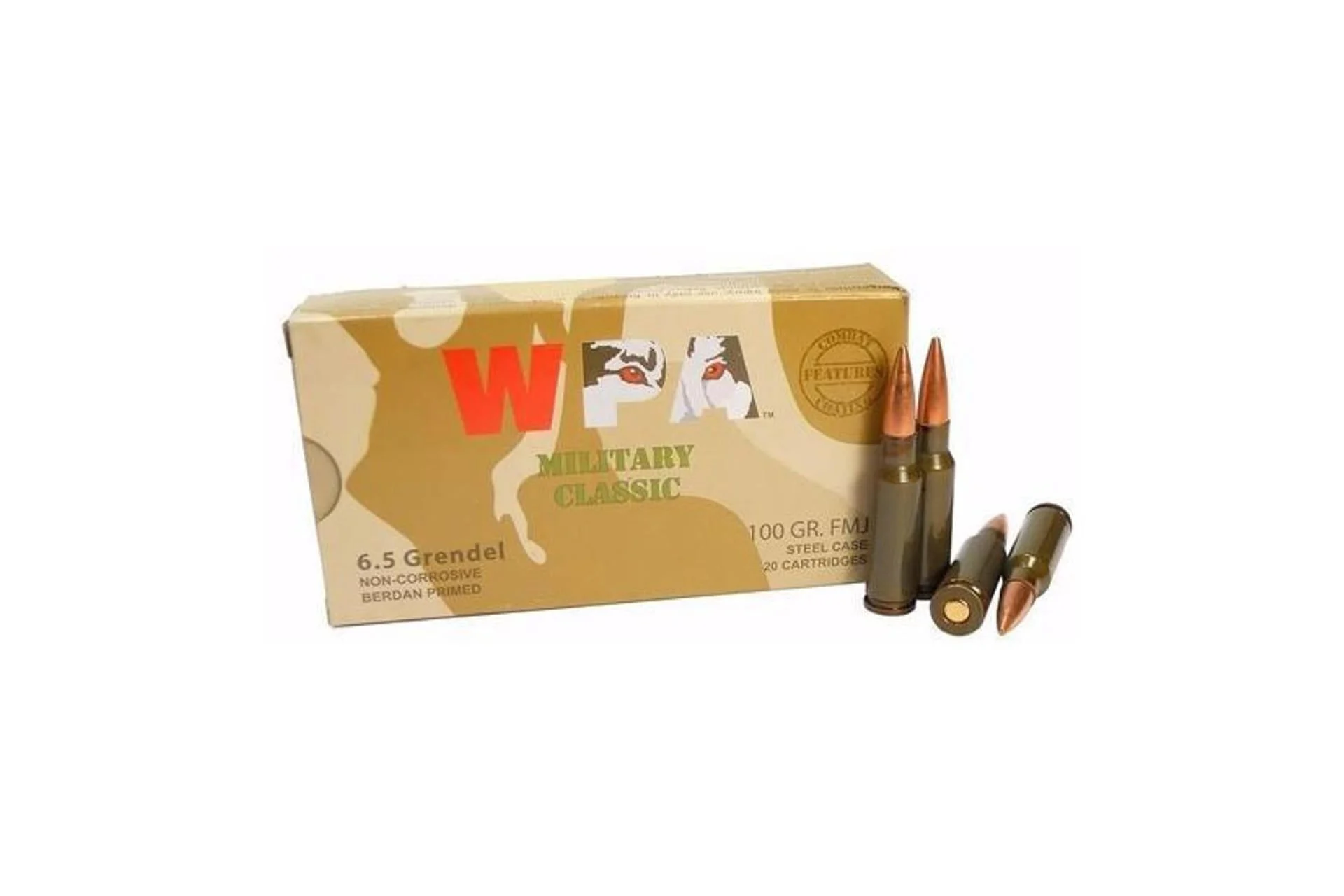 Wolf 6.5 Grendel 100gr FMJ Steel-Cased Rifle Ammo - 20 Rounds - MC6.5GRENFMJ-20