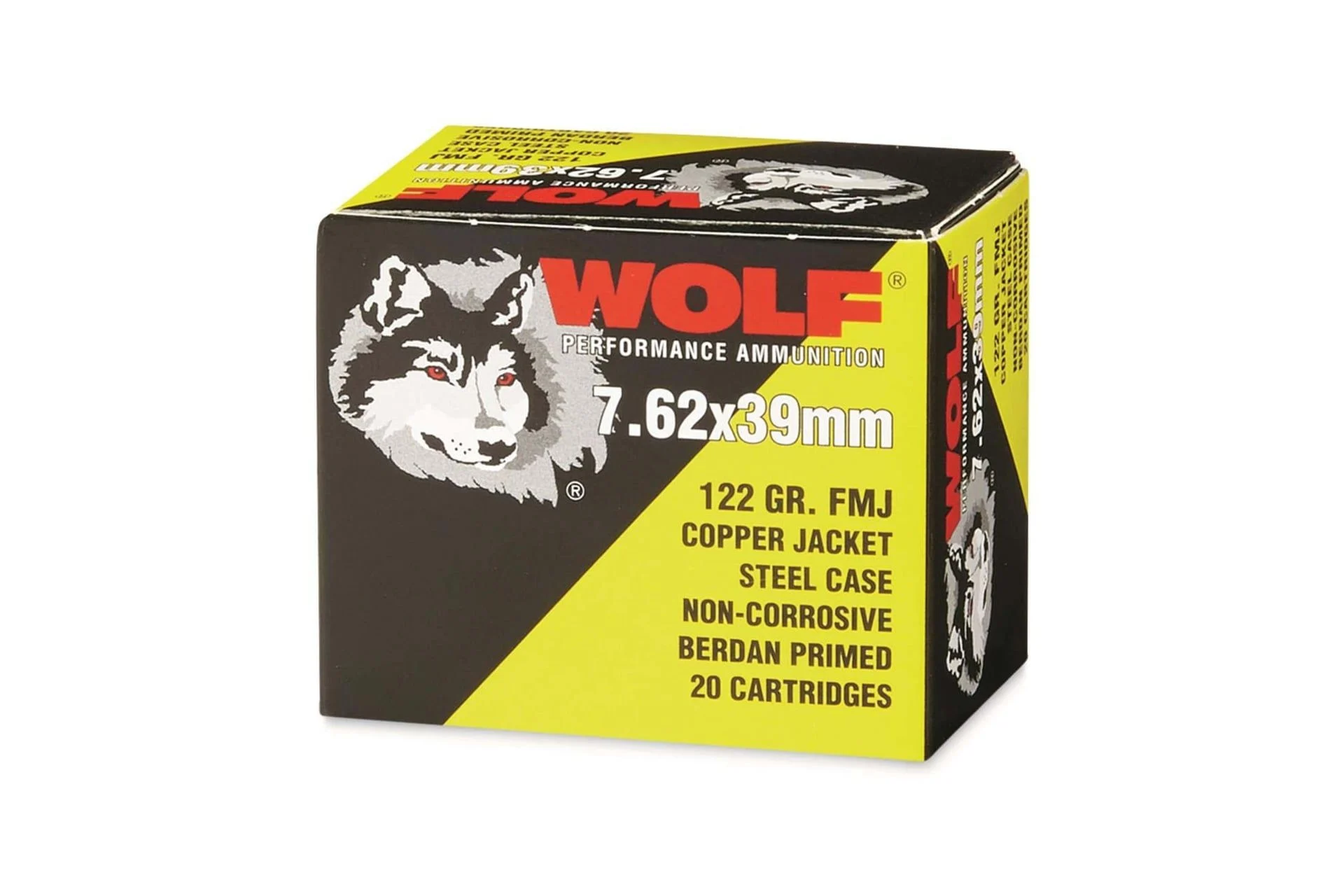 Wolf Ammo Performance 7.62x39mm 122 Grain Full Metal Jacket Steel Cased Centerfire Rifle Ammunition Rifle Ammo - 20 Rounds - 762WCFMJ