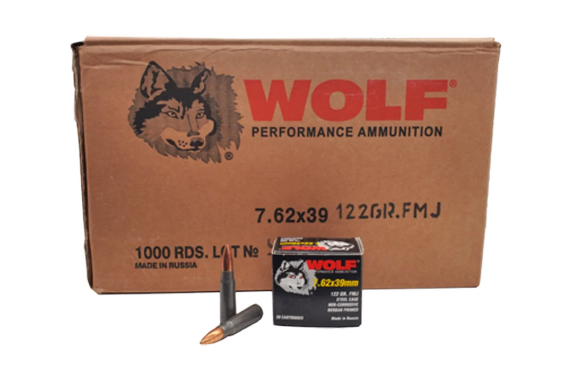 Wolf Performance 7.62x39 122 Grain Bi-Metal FMJ Steel Case Ammunition Rifle Ammo - 1000 Rounds - 7.62x39 WFMJ