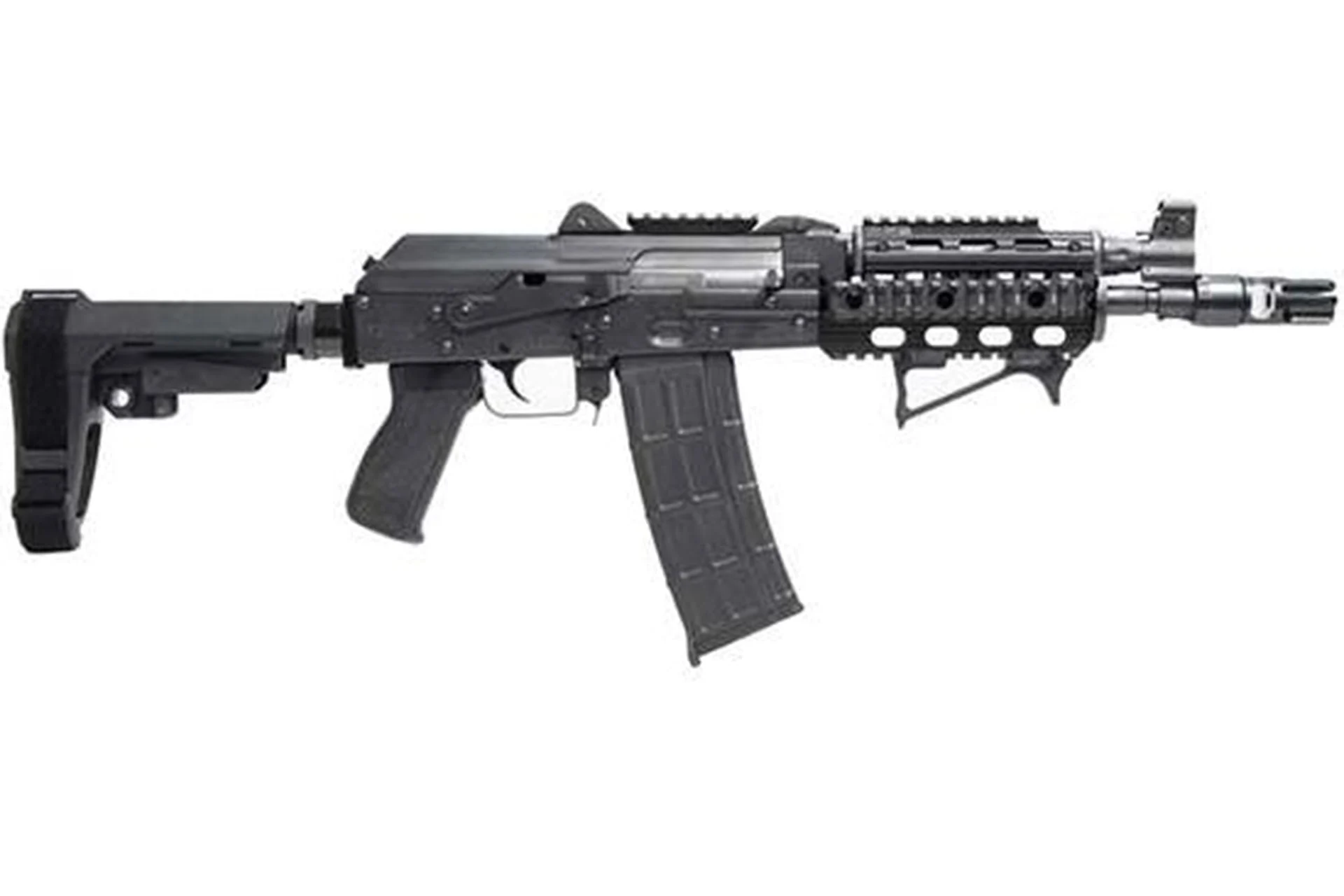 Zastava Zpap85 Ak Pistol 10" 5.56 30rd Semi Auto With Night Brake Quad Rail Top Rail Rear Rail SB3 Brace Included Angled Foregrip - ZP85556TAC