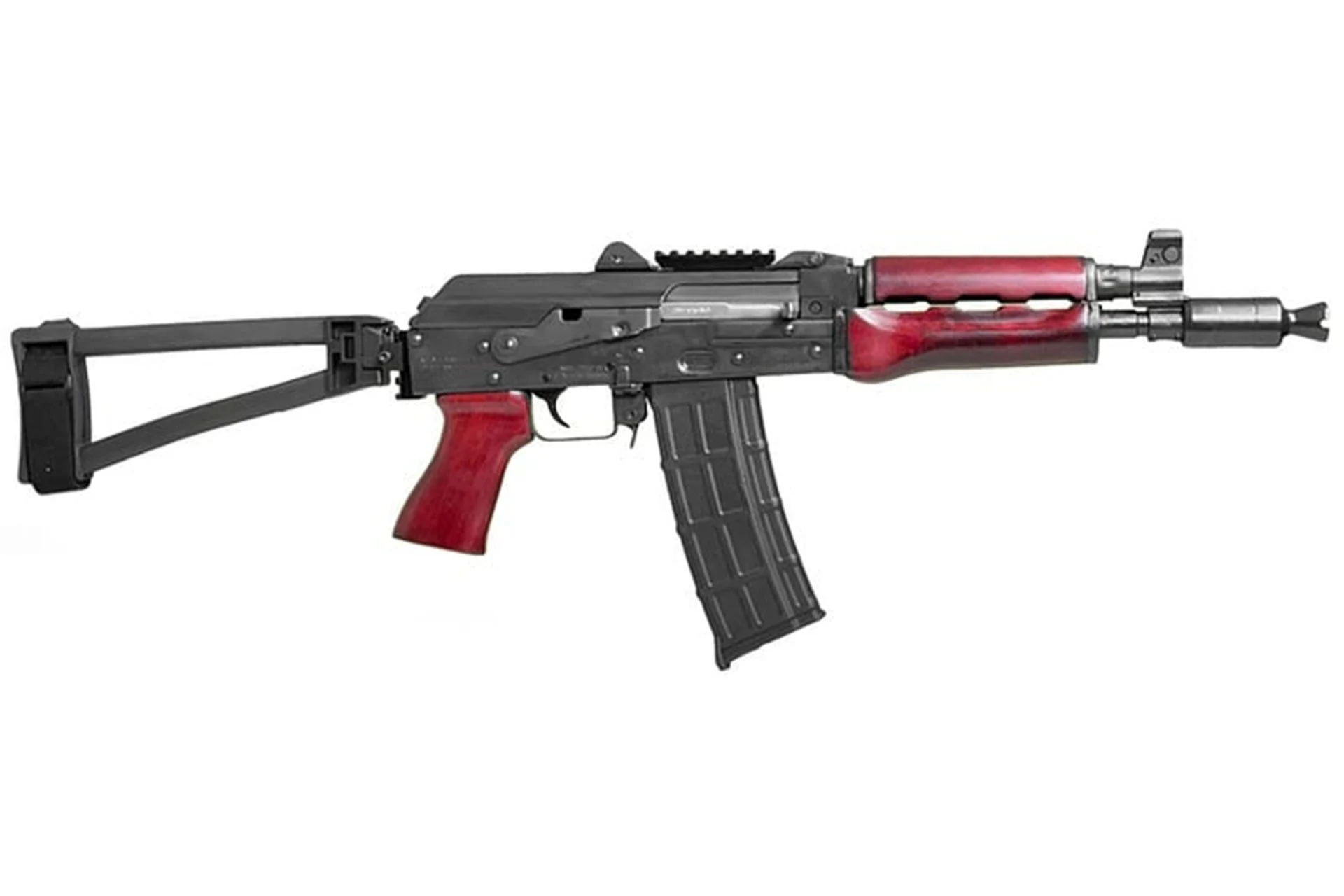 Zastava Zpap85 Pistol 10" 5.56X45 30rd Semi Auto With Booster Serbian Red Handguards/Pistol Grip Optics Rail And Sb Tactical TF1913 Brace - ZP85556TBSR